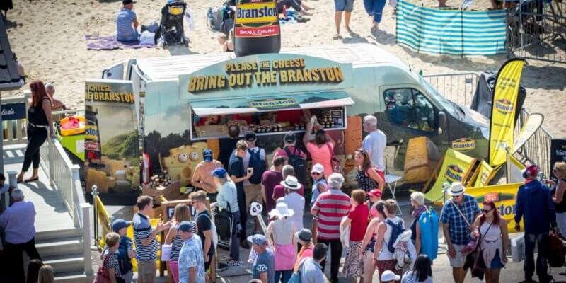 Customers line up outside food can at the Bournemouth Air Show