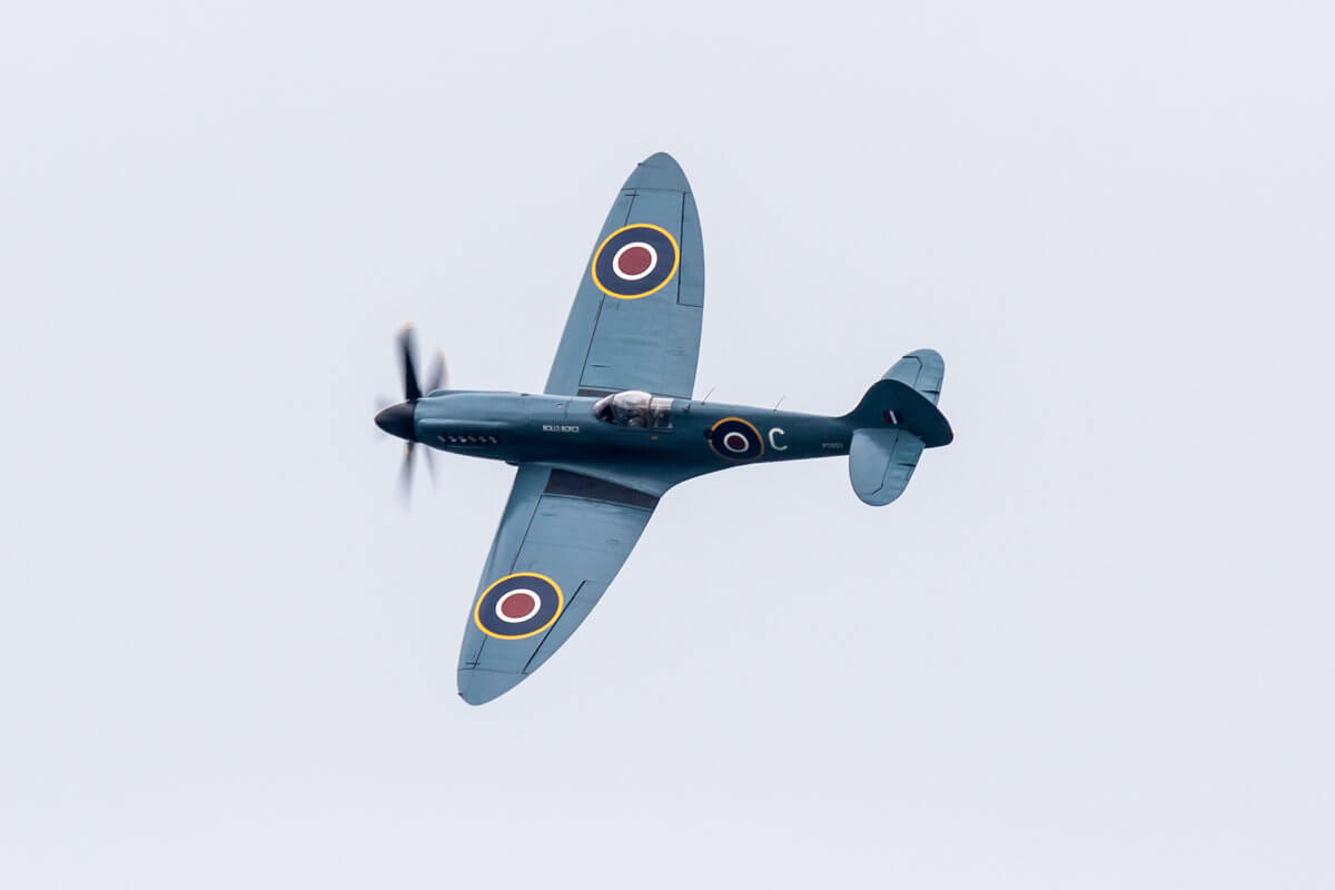 Spitfire flying through the skies