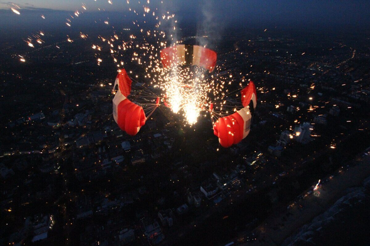The Red Devils Army Parachute Display Team night jump in 2019 at the Bournemouth Air Festival.